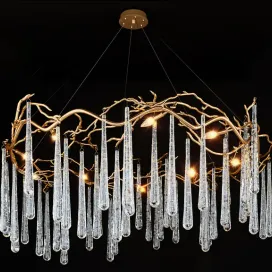 John richard brass glass teardrop eight light chandelier